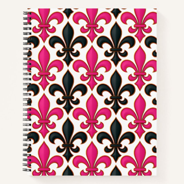 Carnet Pink Black Baroque Fleur-de-lis Pattern Design  (Devant)