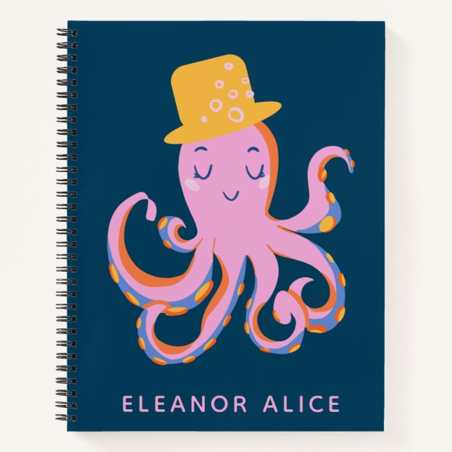 Carnet Pink Blue Cute Octopus Danser Animal Personnalisé (Devant)