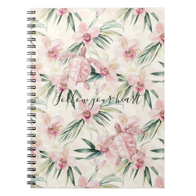 Carnet Pink Blush Cream Stripes Orchid Floral Sea Turtle (Devant)