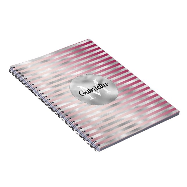 Carnet Pink Blush Silver Stripes Monogramme (Côté Droit)
