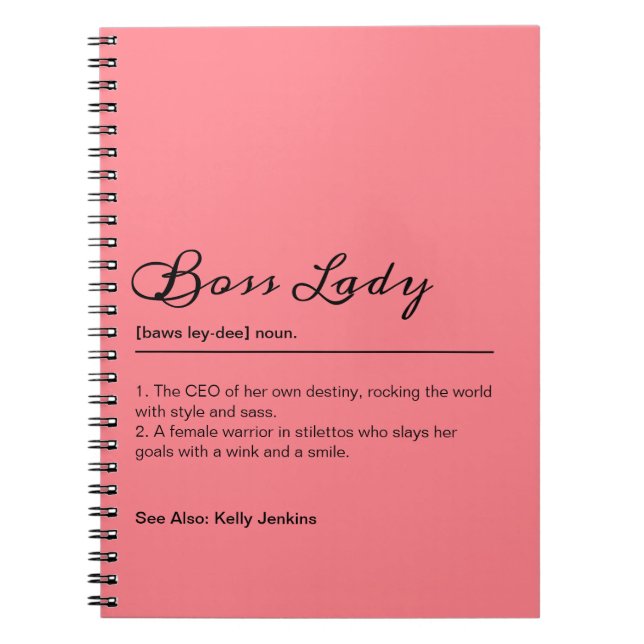 Carnet Pink Boss Lady Définition Nom Personnalisé Don Pou (Devant)