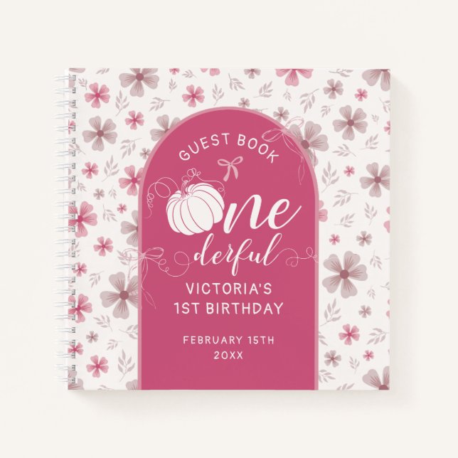 CARNET PINK BOW & ARCH FALL PUMPKIN FLOWERS BIRTHDAY (Devant)