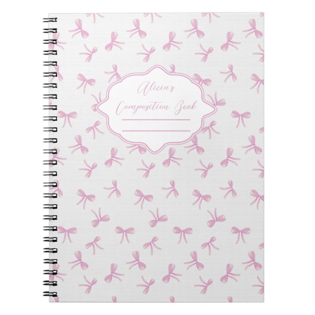 Carnet Pink bow Frilly Coquette Personalized Composition (Devant)