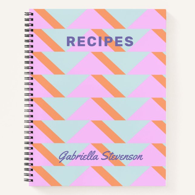 Carnet Pink clair Pastel Retro Geometry Custom Recette (Devant)