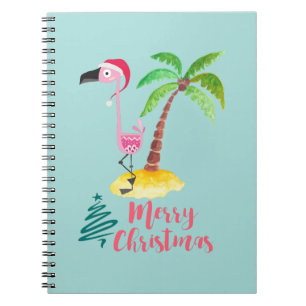 Carnet Pink Flamingo In A Santa Hat By A Palm Tree Xmas
