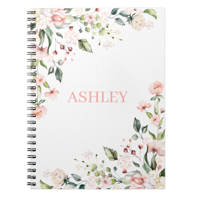 Carnet Pink Floral Monogram Aquarelle Nom personnalisé (Devant)