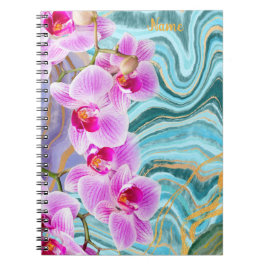 Carnet Pink Flower Marble Aqua Purple Personnalisé