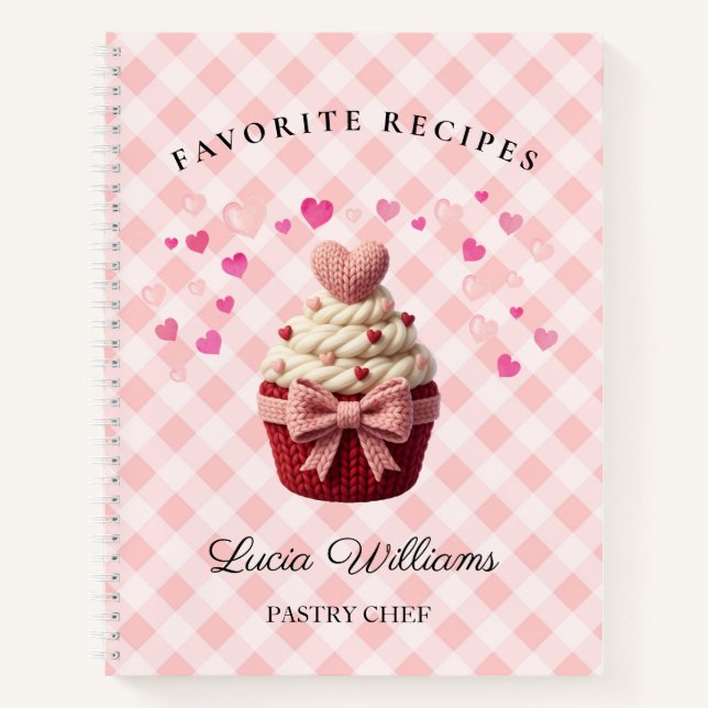 Carnet Pink Gingham Faux Crochet Cupcake Bakery  (Devant)