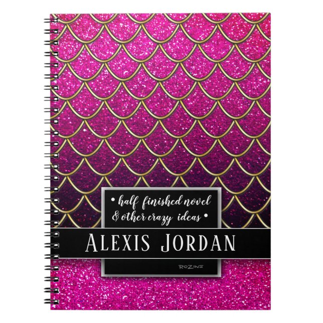 Carnet Pink Gold Black Ombre Parties scintillant Mermaid  (Devant)