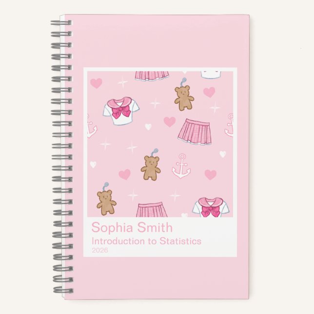 Carnet Pink Hearts & Teddy Bears Kawaii Kogal Pattern (Recto)