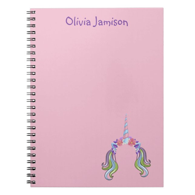 Carnet Pink & Lilac Unicorn Photo & Name  (Devant)