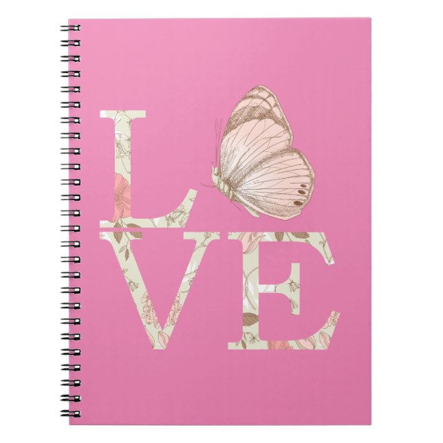 Carnet Pink Love Papillon Floral (Devant)