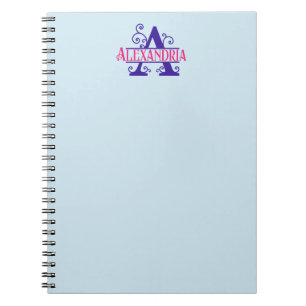 Carnet Pink Nom personnalisé Purple Floral Monogramme Per