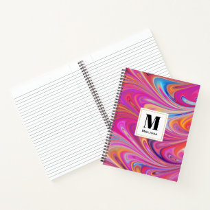 Carnet Pink Orange Swirls Abstract Design Monogramme