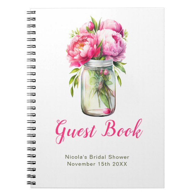 Carnet Pink Peonies Mason Jar Bridal Shower Guest Book (Devant)