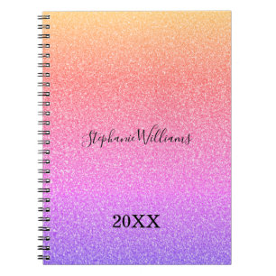Carnet Pink Purple Glittery Nom personnalisé Ombre Cute 