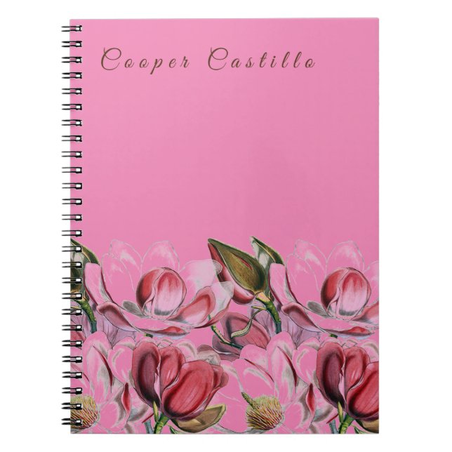 Carnet Pink Simple Professional Calligraphy Magnolias (Devant)