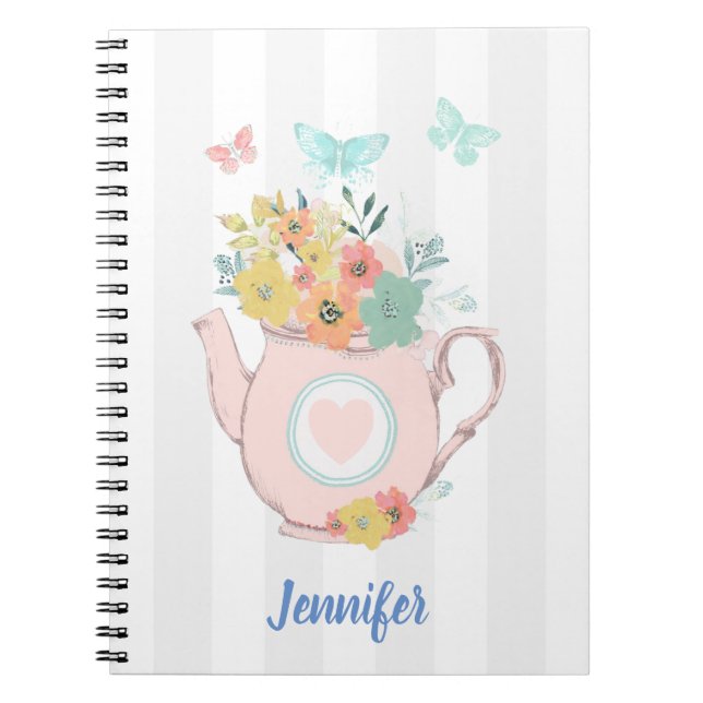 Carnet Pink Teapot with Flowers & Butterflies (Devant)