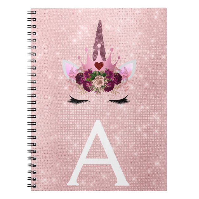 Carnet Pink Unicorn Sparkle Princess Nom du monogramme (Devant)