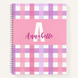 Carnet Pink violet pastel Monogram En vichy Motif