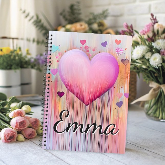Carnet Pink Watercolor Heart Love Flows  (When love overflows from your heart onto the page of  this notebook magic happens.)