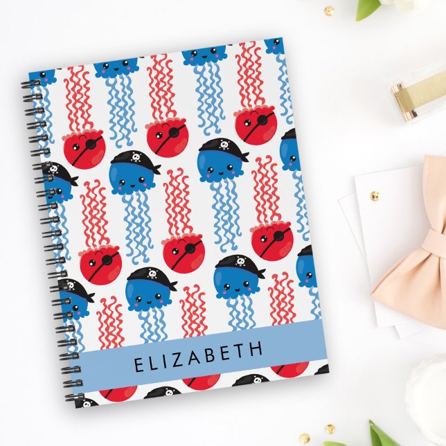 Carnet Pirate Jellyfish, Motif de méduses, Votre nom (Créateur téléchargé)