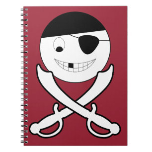 Carnet Pirate souriant amical avec épées croisées sur fon