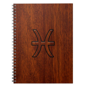 Carnet Pisces Zodiac Connexion en bois acajou style grain