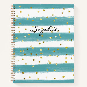 Carnet Pistache et Rayures Blanches Paillettes Dorées Per