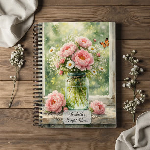 Carnet Pivoines dans un vieux pot en verre