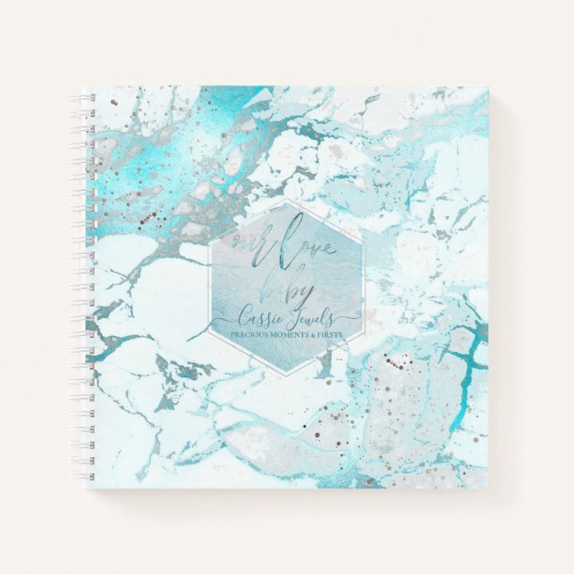 CARNET PIXDEZINES AQUA MARBRE BLEUE LES PREMIERS DU BÉBÉ (Devant)
