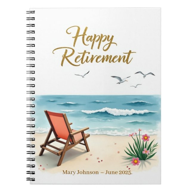 Carnet Plage aquarelle de retraite heureuse personnalisée (Devant)