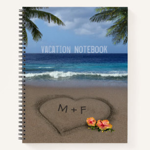 Carnet Plage Coeur avec texte personnalisable à l'avant e