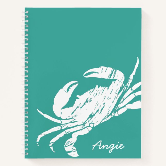 Carnet Plage Crabe bleu blanc Personnalisé (Devant)