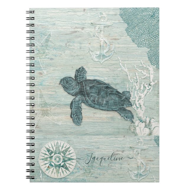 Carnet Plage Nautique Tortue de mer Starfish Blue Driftwo (Devant)