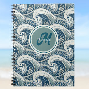Carnet Plage polynésienne Vagues et fleurs Motif Océan