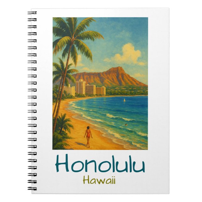 Carnet Plage Rétro Honolulu Hawaii Waikiki (Devant)