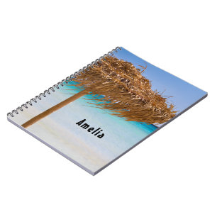 Carnet Plage tropicale panoramique avec parasol en paille