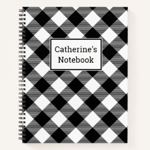 Carnet Plaid Buffalo noir et blanc personnalisable