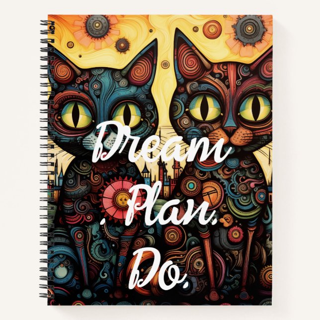 Carnet Plan de rêve. Faire. Chats Steampunk Ornés (Devant)