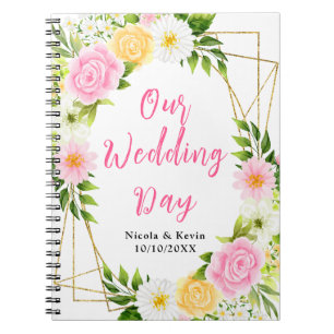Carnet Planificateur de mariage floral rose et jaune d'ét