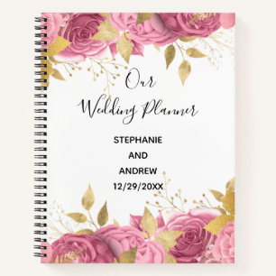 Carnet Plans de mariage élégants aux feuilles de rose dor