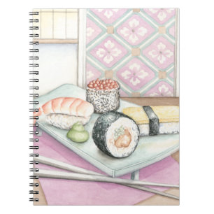 Carnet Plat des sushi assortis avec des baguettes