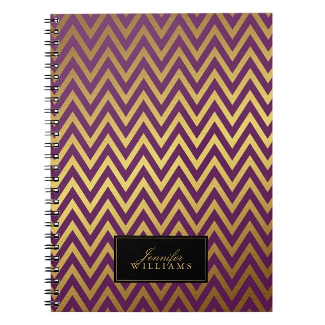 Carnet Plum et Faux Gold Chevron Stripes Personnalisées (Devant)