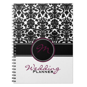 Carnet Plum noir noir blanc Mariage damassé Planner