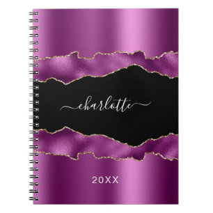 Carnet Plum violet noir agate marbre nom script