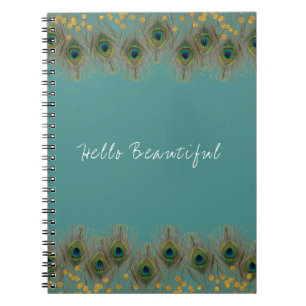 Carnet Plume de Paon & Points Dorés TOUTE COULEUR Boho Ch