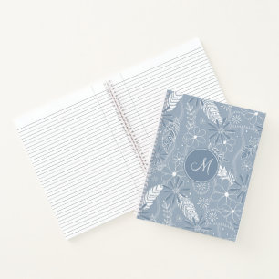 Carnet plumes de chou bleu poussiéreux fleurs cachemire m