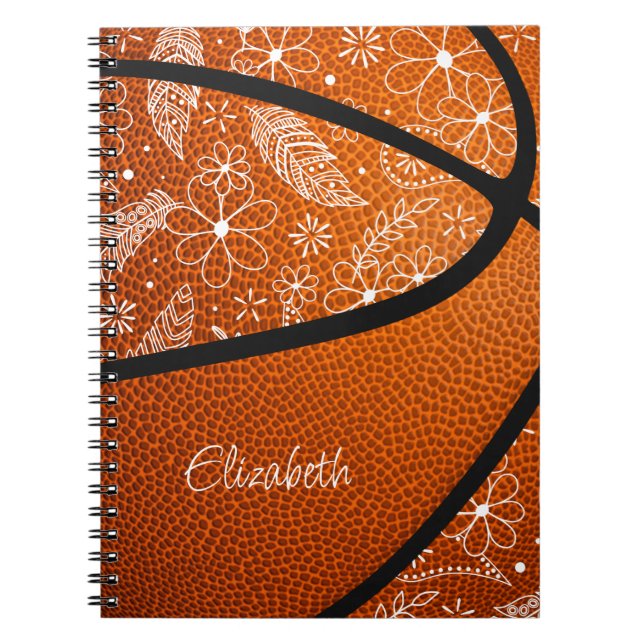 Carnet plumes de doodle paislies fleurs boho basketball (Devant)