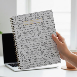 Carnet Plumes personnalisées avec nom & Encre Or blanc éc